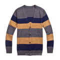 100% algodão V-Neck Striped Knit Men Cardigan malhas com botão